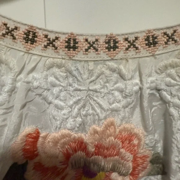 Sundance Melody Peasant Floral Embroidered Blouse Johnny Boho Lace Popover Top - Picture 8 of 12